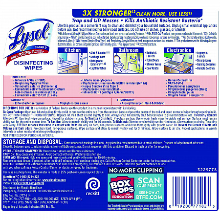 Disinfecting Wipes, 1 Ply, 7 x 7.25, Lemon and Lime Blossom, White, 80 Wipes/Canister, 6 Canisters/Carton (77182CT)