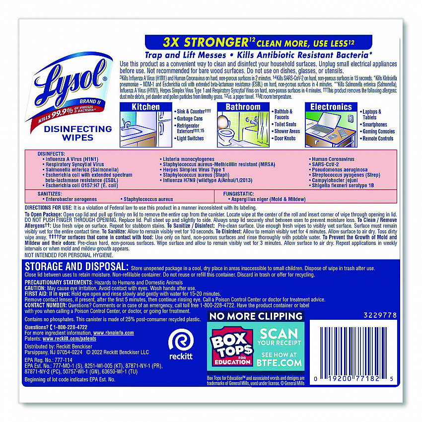 Disinfecting Wipes, 1-Ply, 7 x 7.25, Lemon and Lime Blossom, White, 80 Wipes/Canister (77182EA)