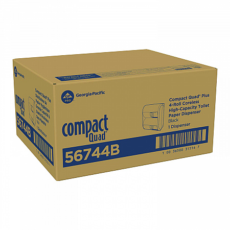 Compact Quad Vertical Four Roll Coreless Tissue Dispenser, 12.31 x 14.81 x 7.86, Black (56744B)