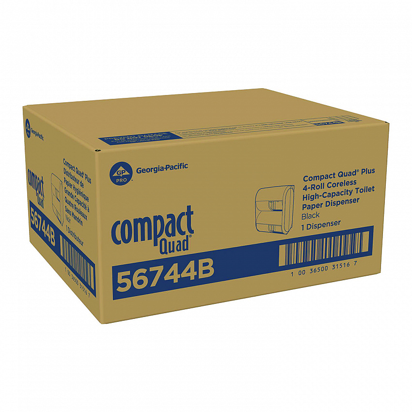 Compact Quad Vertical Four Roll Coreless Tissue Dispenser, 12.31 x 14.81 x 7.86, Black (56744B)
