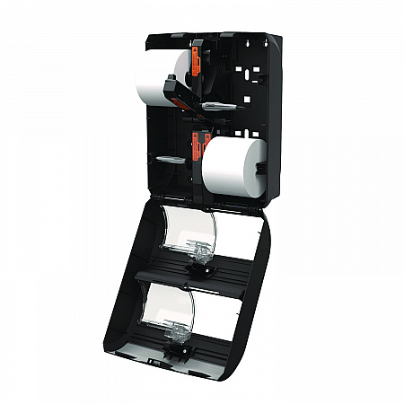 Compact Quad Vertical Four Roll Coreless Tissue Dispenser, 12.31 x 14.81 x 7.86, Black (56744B)