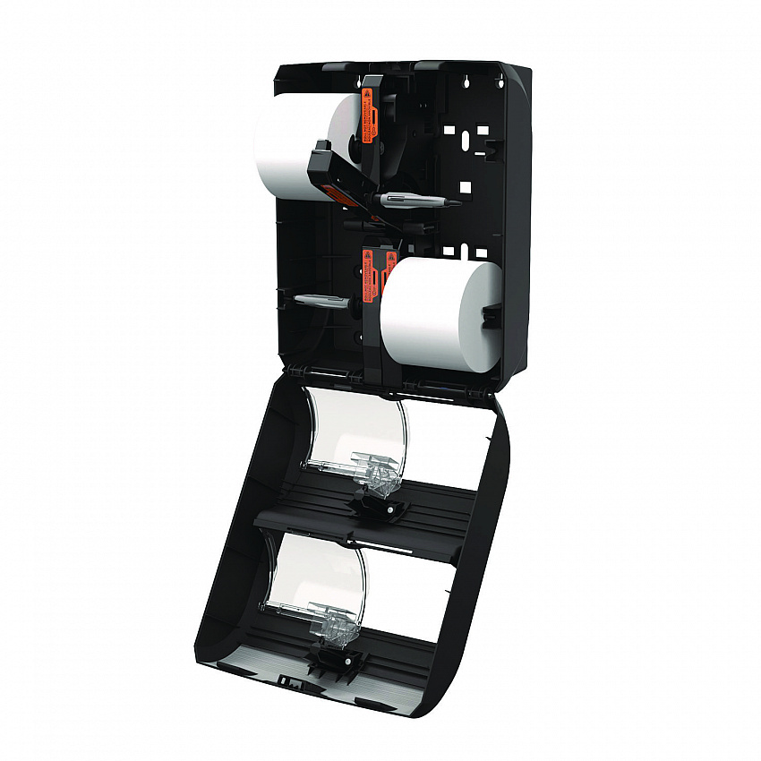 Compact Quad Vertical Four Roll Coreless Tissue Dispenser, 12.31 x 14.81 x 7.86, Black (56744B)