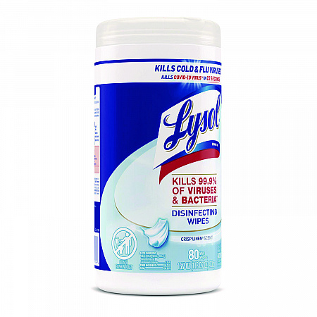 Disinfecting Wipes, 1-Ply, 7 x 7.25, Crisp Linen, White, 80 Wipes/Canister, 6 Canisters/Carton (89346CT)
