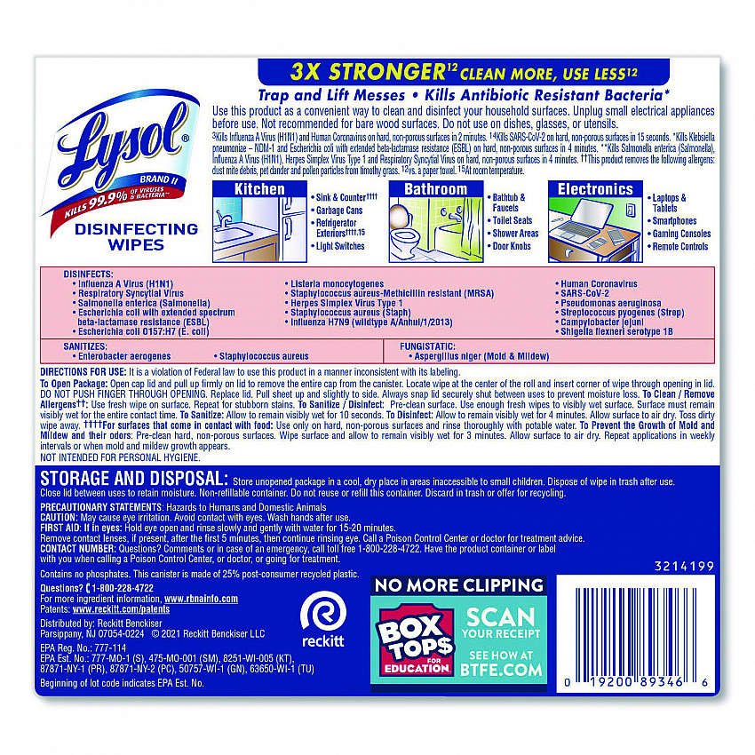Disinfecting Wipes, 1-Ply, 7 x 7.25, Crisp Linen, White, 80 Wipes/Canister (89346)