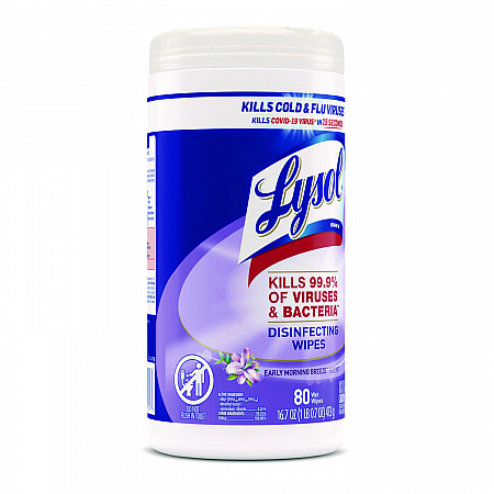 Disinfecting Wipes, 1-Ply, 7 x 7.25, Early Morning Breeze, White, 80 Wipes/Canister, 6 Canisters/Carton (89347CT)