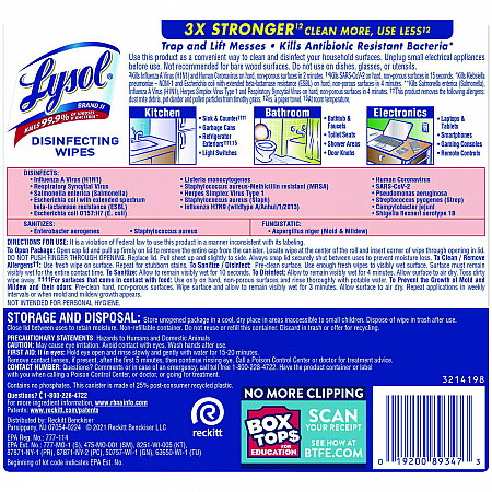 Disinfecting Wipes, 1-Ply, 7 x 7.25, Early Morning Breeze, White, 80 Wipes/Canister, 6 Canisters/Carton (89347CT)