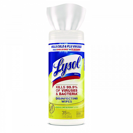 Disinfecting Wipes, 1-Ply, 7 x 7.25, Lemon and Lime Blossom, White, 35 Wipes/Canister (81145)