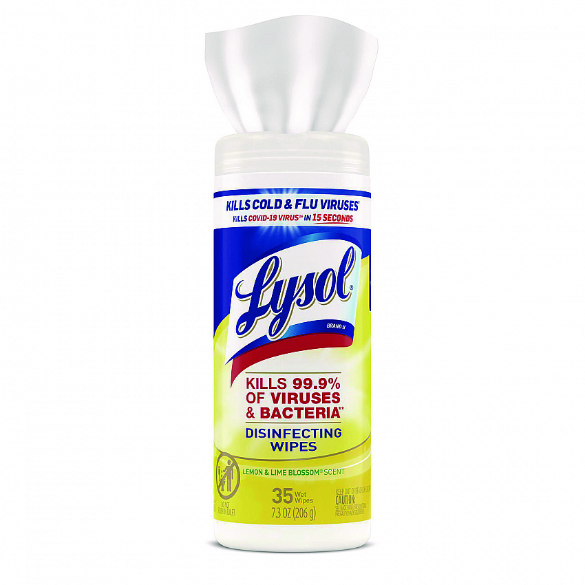 Disinfecting Wipes, 1-Ply, 7 x 7.25, Lemon and Lime Blossom, White, 35 Wipes/Canister, 12 Canisters/Carton (81145CT)