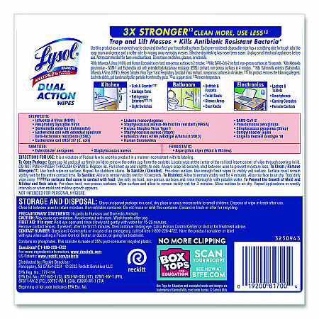 Dual Action Disinfecting Wipes, 1-Ply, 7 x 7.25, Citrus, White/Purple, 75/Canister (81700)