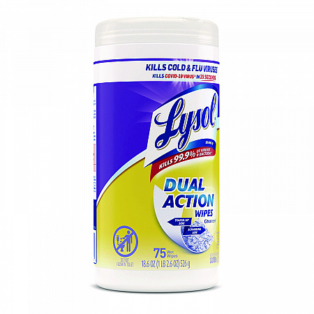 Dual Action Disinfecting Wipes, 1-Ply, 7 x 7.25, Citrus, White/Purple, 75/Canister, 6 Canisters/Carton (81700CT)
