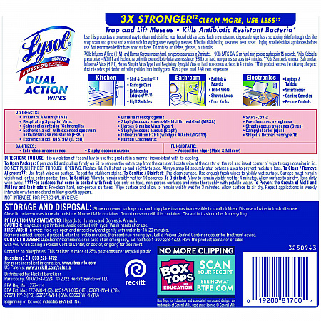 Dual Action Disinfecting Wipes, 1-Ply, 7 x 7.25, Citrus, White/Purple, 75/Canister, 6 Canisters/Carton (81700CT)