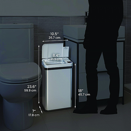 Rectangular Sensor Trash Can, 4 gal, Plastic/Stainless Steel, Silver (HLS04SS)