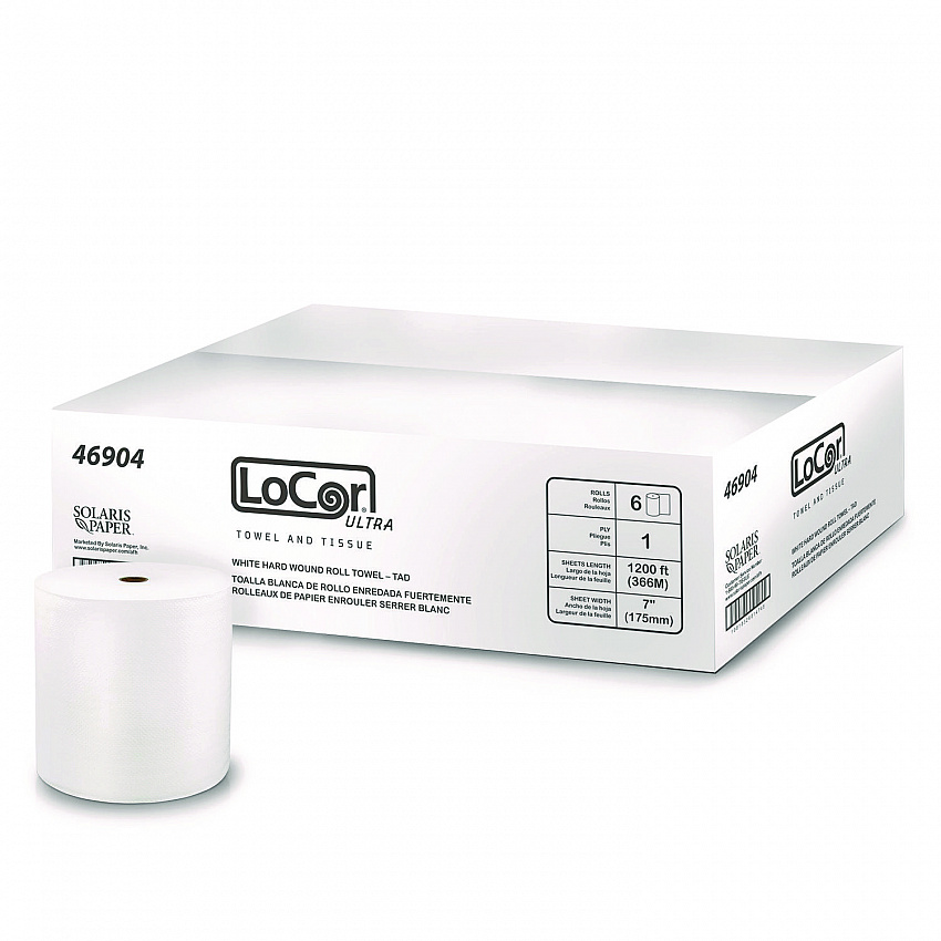 Hard Wound Roll Towel, TAD, 1-Ply, 7" x 1,200 ft, White, 6 Rolls/Carton (46904)