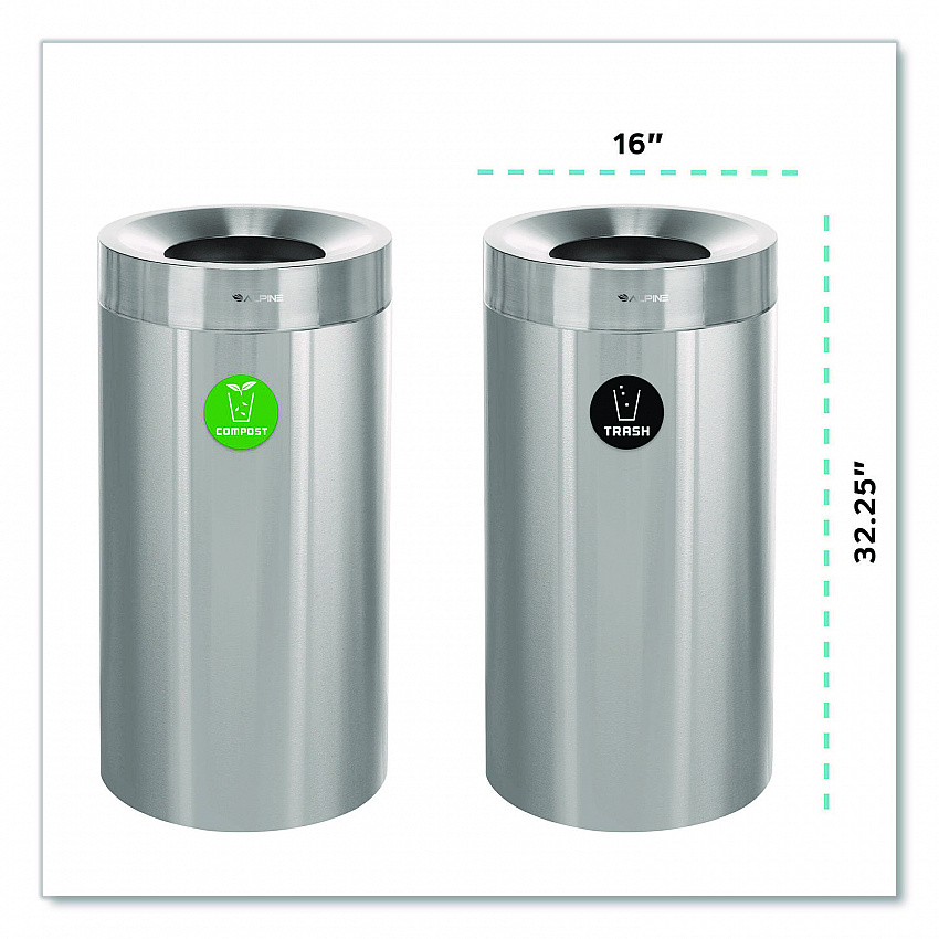 27 Gallon Stainless Steel Compost Bin and Trash Can, Brushed Stainless Steel (ALP47527COT)