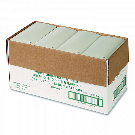 Dinner Napkins, 17 x 17, White, 1/8 Fold, 300/Carton (120072)
