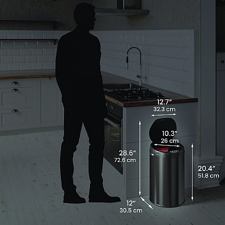 Sensor Trash Can, 8 gal, Plastic/Stainless Steel, Black (HLS08RB)