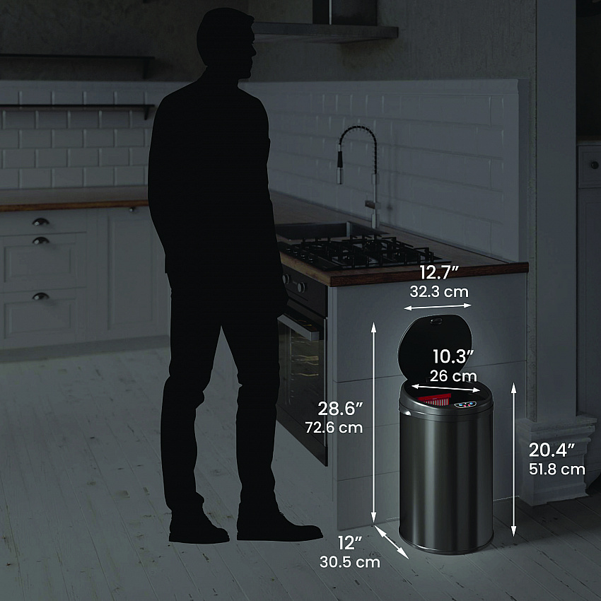 Sensor Trash Can, 8 gal, Plastic/Stainless Steel, Black (HLS08RB)