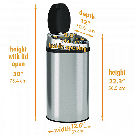 Sensor Trash Can, 8 gal, Plastic/Stainless Steel, Silver (HLS08RCB)