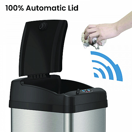 Sensor Trash Can, Rectangular, 13 gal, Plastic/Stainless Steel, Silver (HLS13MX)