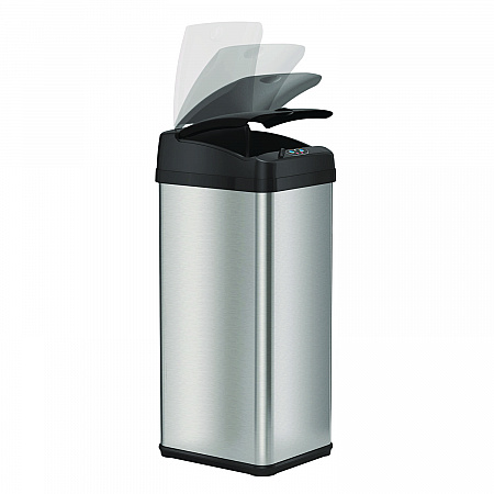 Sensor Trash Can, Rectangular, 13 gal, Plastic/Stainless Steel, Silver (HLS13MX)
