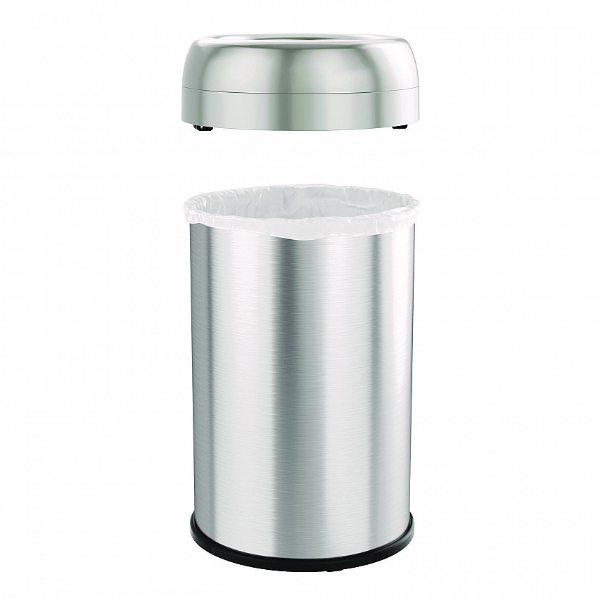 Open Top Trash Can, 13 gal, Plastic/Stainless Steel, Silver (HLS13STR)