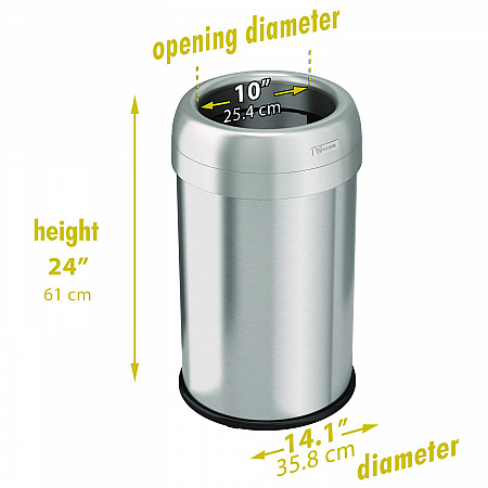Open Top Trash Can, 13 gal, Plastic/Stainless Steel, Silver (HLS13STR)