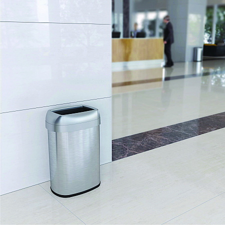 Open Top Trash Can with Wheels, Oval, 13 gal, Plastic/Stainless Steel, Silver (HLS13STVM)