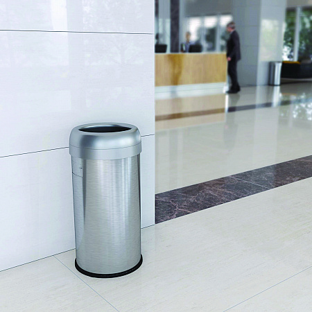 Open Top Trash Can, Round, 16 gal, Plastic/Stainless Steel, Silver (HLS16STR)
