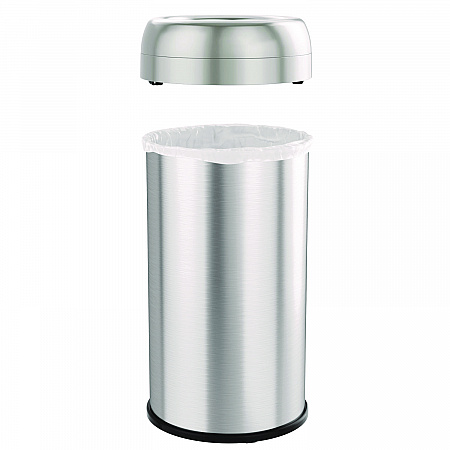 Open Top Trash Can, Round, 16 gal, Plastic/Stainless Steel, Silver (HLS16STR)