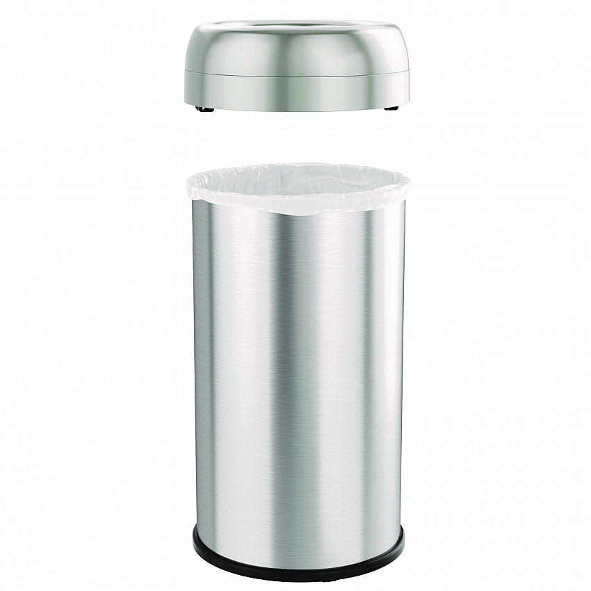 Open Top Trash Can, Round, 16 gal, Plastic/Stainless Steel, Silver (HLS16STR)