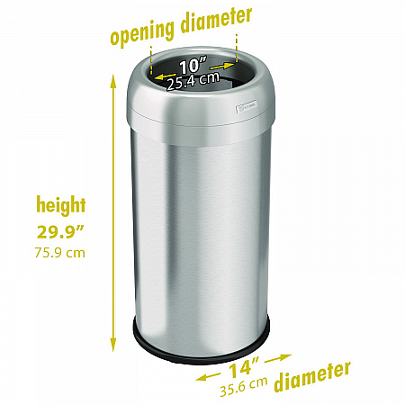 Open Top Trash Can, Round, 16 gal, Plastic/Stainless Steel, Silver (HLS16STR)