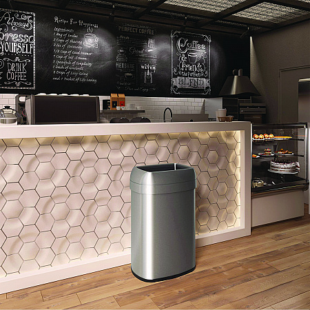Open Top Trash Can, Oval, 16 gal, Plastic/Stainless Steel, Silver (HLS16STV)