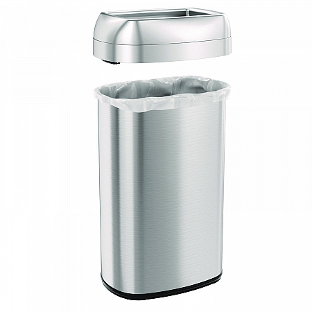Open Top Trash Can, Oval, 16 gal, Plastic/Stainless Steel, Silver (HLS16STV)