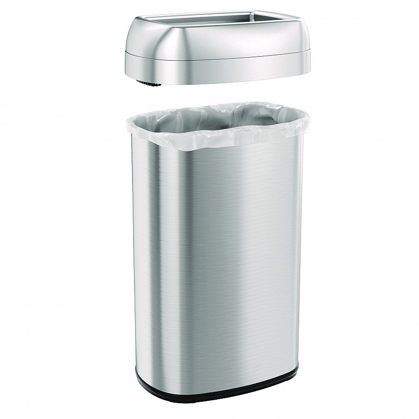 Open Top Trash Can, Oval, 16 gal, Plastic/Stainless Steel, Silver (HLS16STV)