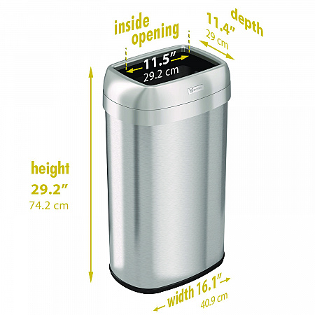 Open Top Trash Can, Oval, 16 gal, Plastic/Stainless Steel, Silver (HLS16STV)