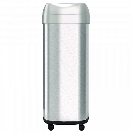 Open Top Trash Can with Wheels, Oval, 16 gal, Plastic/Stainless Steel, Silver (HLS16STVM)