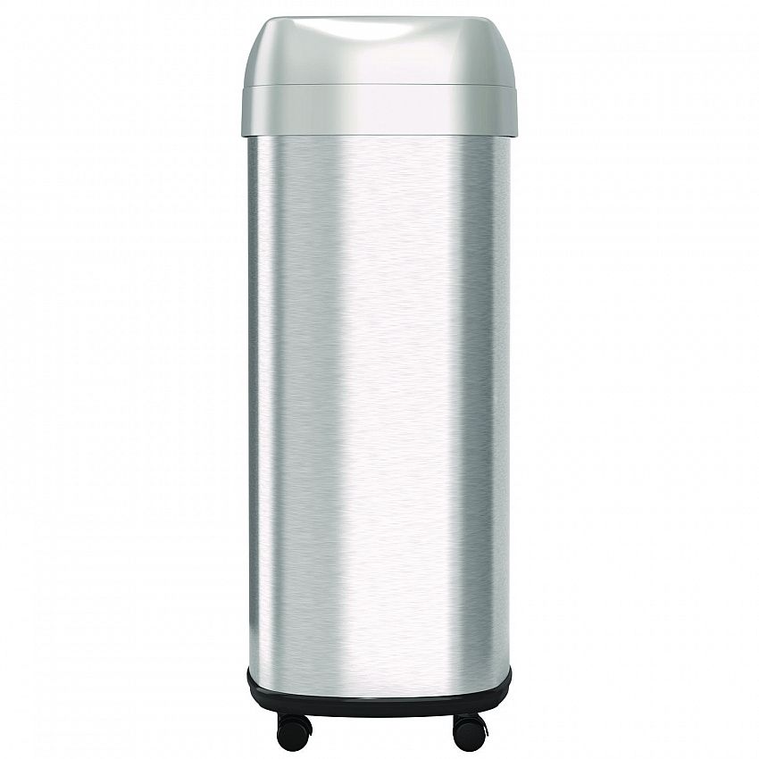 Open Top Trash Can with Wheels, Oval, 16 gal, Plastic/Stainless Steel, Silver (HLS16STVM)