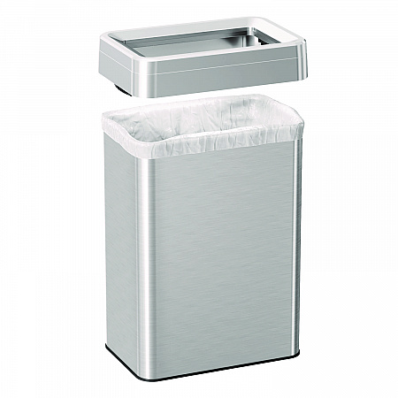 Open Top Trash Can, Rectangular, 16 gal, Plastic/Stainless Steel, Silver (HLS16UOT)