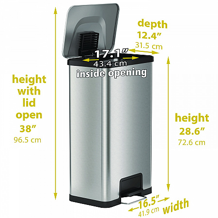 Step Pedal Trash Can with AirStep Technology, 18 gal, Stainless Steel, Silver (HLS18SS)