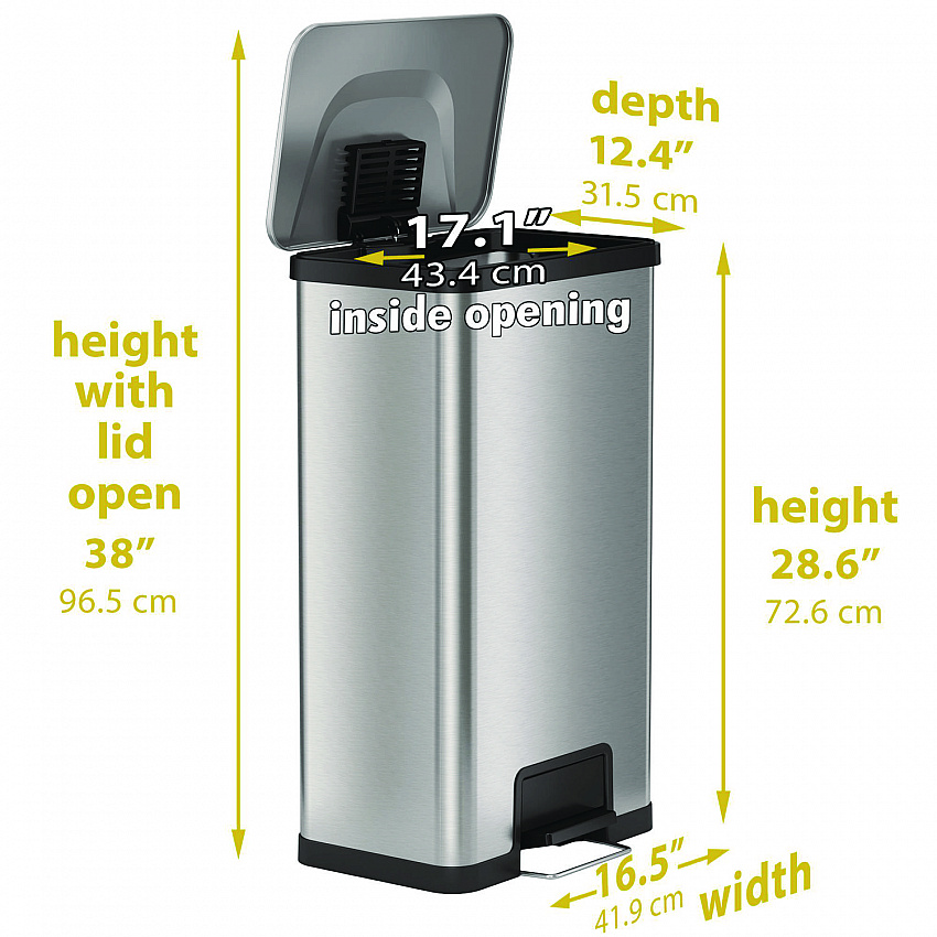 Step Pedal Trash Can with AirStep Technology, 18 gal, Stainless Steel, Silver (HLS18SS)