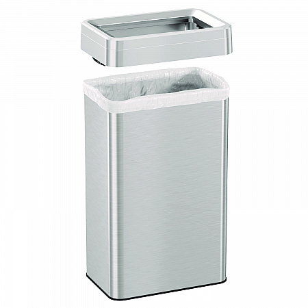 Open Top Trash Can, Rectangular, 18 gal, Plastic/Stainless Steel, Silver (HLS18UOT)