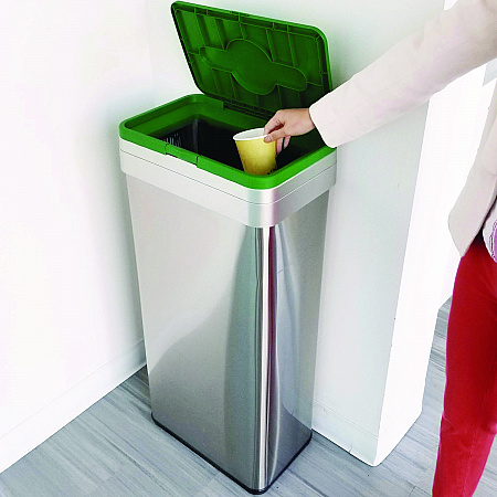 Open Top Compost Bin with Color-Coded Lid, 21 gal, Plastic/Stainless Steel, Silver/Green (HLS21UOTCOP)