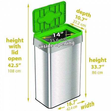Open Top Compost Bin with Color-Coded Lid, 21 gal, Plastic/Stainless Steel, Silver/Green (HLS21UOTCOP)