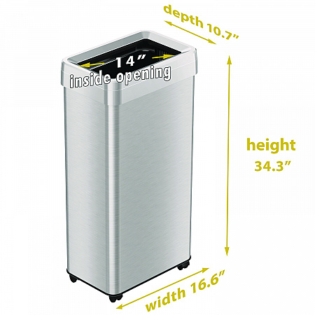 Open Top Trash Can with Wheels, 21 gal, Plastic/Stainless Steel, Silver (HLS21UOTM)