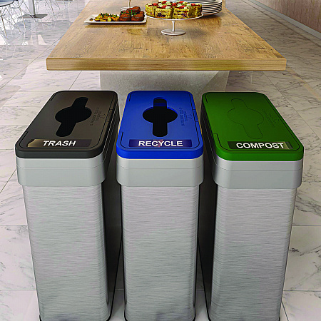 Open Top Trash Bin with Wheels and Color-Coded Lid, 21 gal, Plastic/Stainless Steel, Silver/Black (HLS21UOTMTRS)