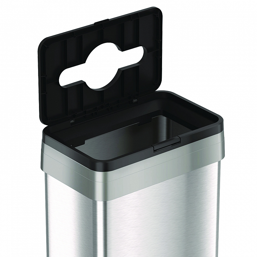 Open Top Trash Bin with Wheels and Color-Coded Lid, 21 gal, Plastic/Stainless Steel, Silver/Black (HLS21UOTMTRS)