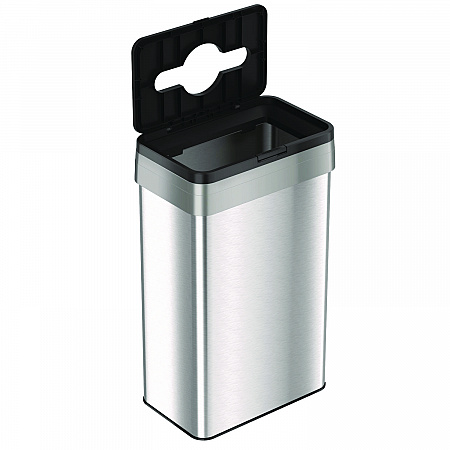 Open Top Trash Can with Color-Coded Lid, 21 gal, Plastic/Stainless Steel, Silver/Black (HLS21UOTTRS)