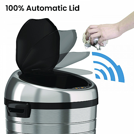 Extra-Large Sensor Trash Can with Wheels, 23 gal, Plastic/Stainless Steel, Silver/Black (HLS23RC)
