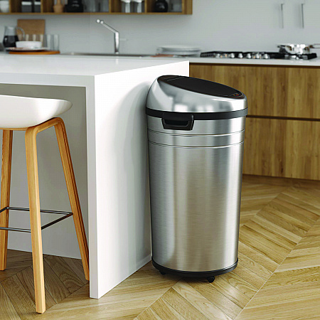 Extra-Large Sensor Trash Can with Wheels, 23 gal, Plastic/Stainless Steel, Silver/Black (HLS23RC)