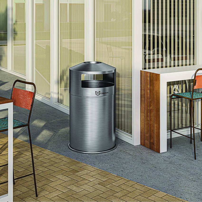 Extra-Large Dual Side-Entry Trash Can, Outdoor, 50 gal, Stainless Steel, Silver (HLS50DSO)